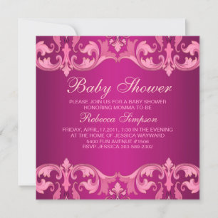 Baby shower Roze Damask Kaart