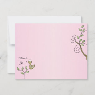Baby Shower Roze Dankkaart, "Gouden Vogels" Bedankkaart