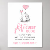 Baby shower Roze Elephant Photo Guest Book Sign. Poster (Voorkant)