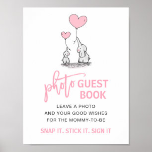 Baby shower Roze Elephant Photo Guest Book Sign. Poster