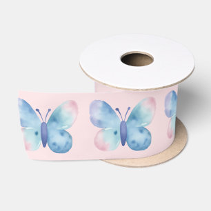 Baby shower, roze en blauwe waterverf vlinder lint