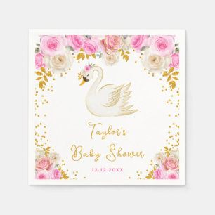 Baby Shower Roze en Gouden Rozen Zwaan Servet