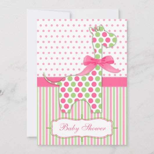 Baby shower Roze en Groene Giraffe Kaart (Voorkant)