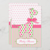 Baby shower Roze en Groene Giraffe Kaart (Voorkant / Achterkant)