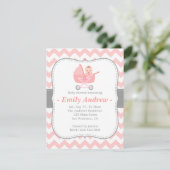 baby shower - Roze en witte Chevron met Stroller Kaart (Staand voorkant)