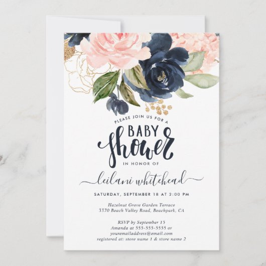 Baby shower Roze Floral-cluster Kaart (Voorkant)