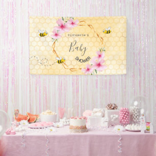 Baby shower roze floralen honingraatbaarmoeder voo spandoek