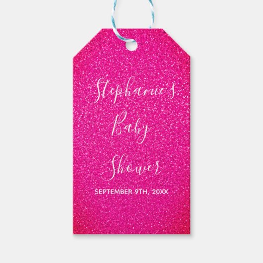 Baby shower Roze Glitter Aangepaste Naam Schattige Cadeaulabel (Voorkant)