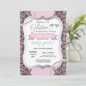 Baby Shower Roze Glitter Boog Tweeling Meisjes Uit Kaart (Staand voorkant)