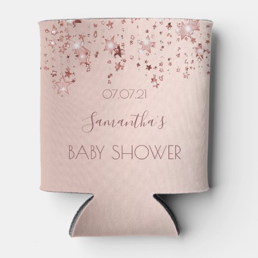Baby Shower roze gouden glanzende sterren Blikjeskoeler (Voorkant)