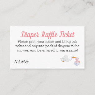 Baby shower Roze Luier Raffle Stork Baby Girl Informatiekaartje