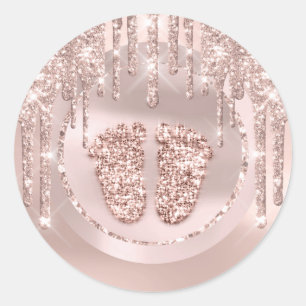 Baby shower Roze lux druppelt Roos Glitter Ronde Sticker