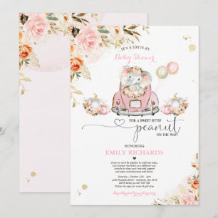 Baby shower roze olifant pompoen kaart