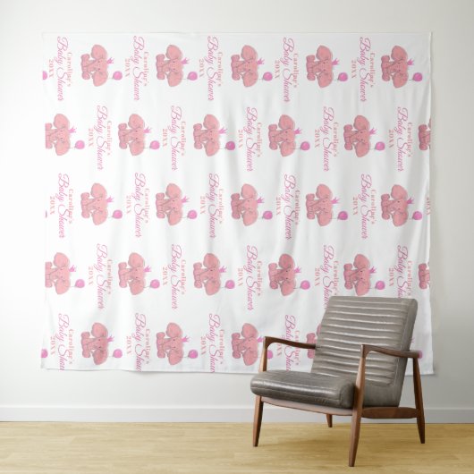 baby shower Roze olifant | Stap en herhaling Wandkleed (In Situ (horizontaal))