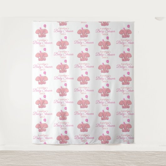 baby shower Roze olifant | Stap en herhaling Wandkleed (Voorkant)