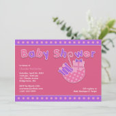 Baby shower Roze Paarse Flat Invitation Kaart (Staand voorkant)