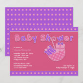 Baby shower Roze Paarse Flat Invitation Kaart (Voorkant / Achterkant)