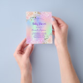 Baby shower roze paarse glitter florage flyer (Hand)