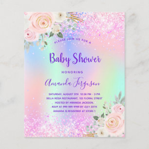 Baby Shower roze paarse glitters bloemen budget Flyer