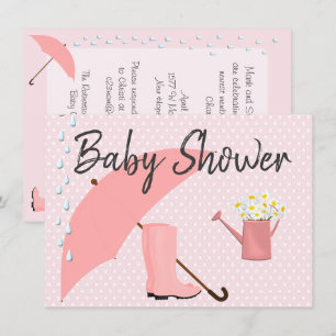 Baby Shower Roze Paraplu en Regenlaarzen Kaart