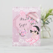  Baby shower Roze parasolRozen Kaart (Staand voorkant)