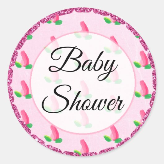 Baby shower Roze Rosebud Stickers (Voorkant)