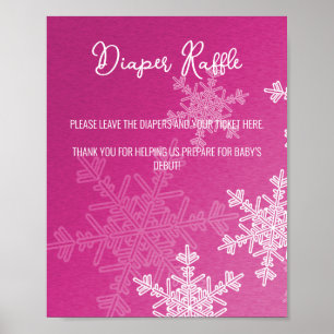 Baby shower Roze Sneeuwvlokken Luier Raffle Sign Poster