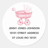Baby shower  Roze Speelgoed Buggy Adres Ronde Sticker (Voorkant)