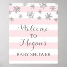 Baby shower roze strepen zilver sneeuw
