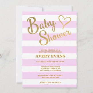 baby shower roze strips met gouden briefing kaart