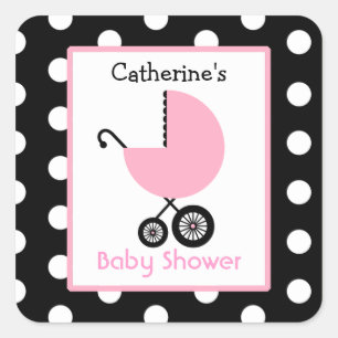 baby shower roze vervoer en pooldots vierkante sticker