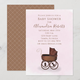 Baby shower Roze Waterverf vervoer meisje Kaart