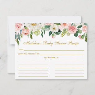 Baby shower Roze witte flora Recipe Kaart Gold