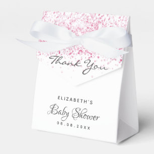 Baby shower roze witte glitter stof meisje bedankt bedankdoosjes