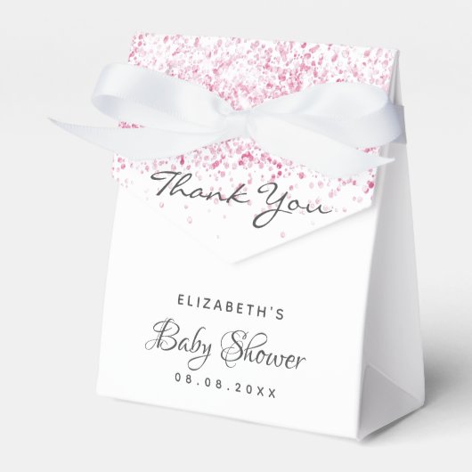 Baby shower roze witte glitter stof meisje bedankt bedankdoosjes (Voorkant Zijde)