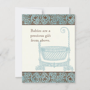 Baby shower RSVP - Blauw Bruin Damask Cradle Kaartje
