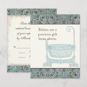 Baby shower RSVP - Bleu Brown Damask Berceau (Devant / Derrière)