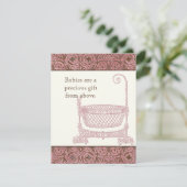 Baby shower RSVP - Roze Bruin Damask Cradle (Staand voorkant)