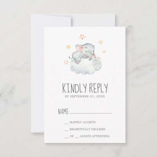 Baby shower RSVP Sleeping Little Elephant Girl (Devant)