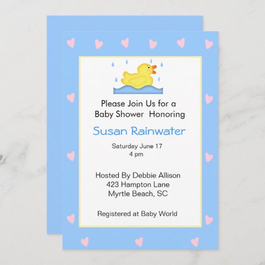 Baby shower Rubber Ducky Kaart (Voorkant / Achterkant)