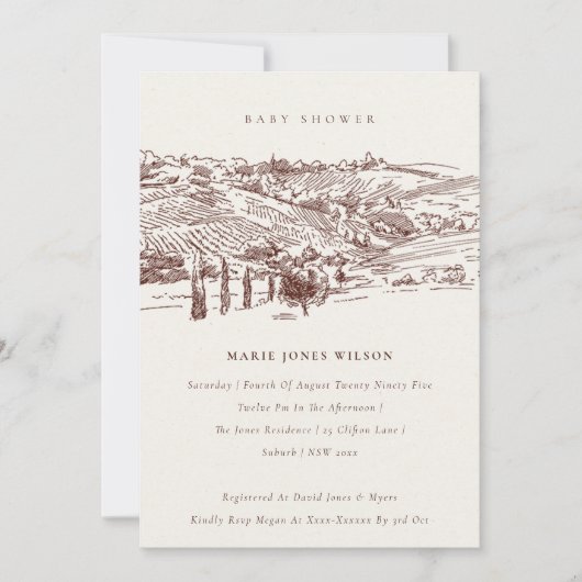 Baby shower Rust Winery Mountain Sketch Invitation (Devant)