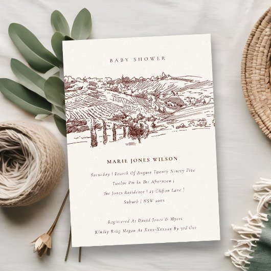 Baby shower Rust Winery Mountain Sketch Invitation