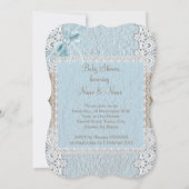 Baby shower Rustic Blue Bow Pearl Lace Burlap Kaart (Achterkant)