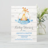 Baby shower Rustic Boy Giraffe Invitation Bleu (Debout devant)