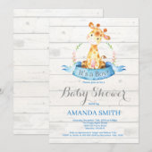 Baby shower Rustic Boy Giraffe Invitation Bleu (Devant / Derrière)
