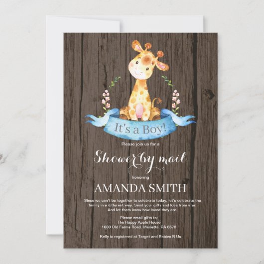 Baby shower Rustic Boy Giraffe par mail Invitation (Devant)