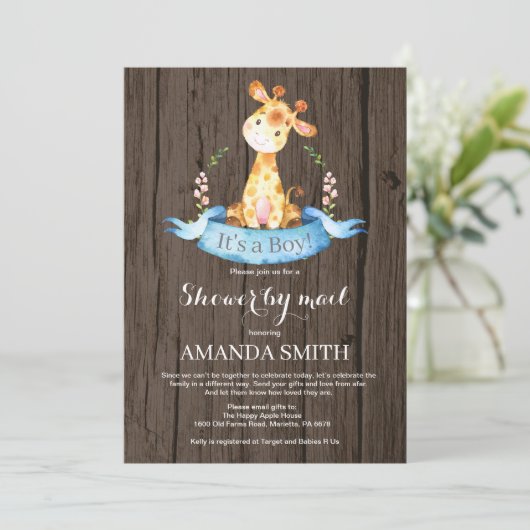 Baby shower Rustic Boy Giraffe par mail Invitation (Debout devant)
