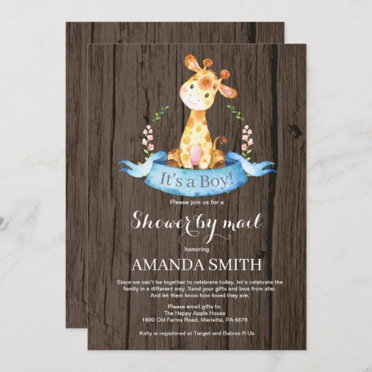 Baby shower Rustic Boy Giraffe par mail Invitation (Devant / Derrière)