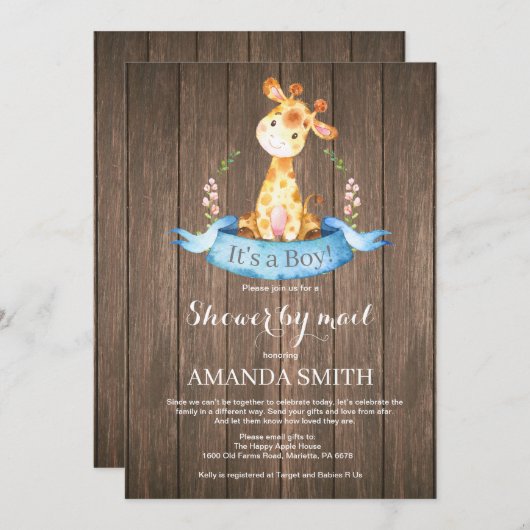 Baby shower Rustic Boy Giraffe par mail Invitation (Devant / Derrière)