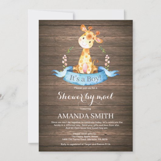 Baby shower Rustic Boy Giraffe par mail Invitation (Devant)